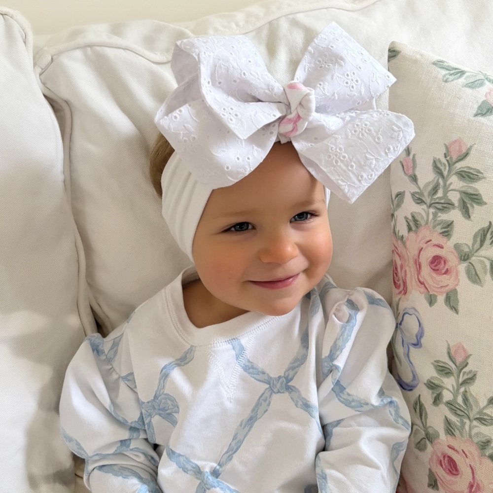 Custom Eyelet bow with TBBC fabric knot